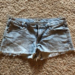 Washed-out blue jean shorts